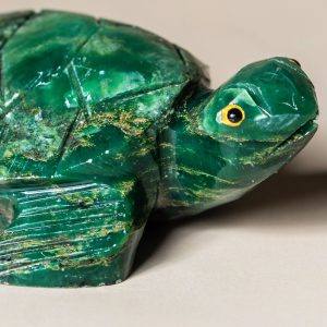 Close-up detail of carved semi precious stone turtle sculpture