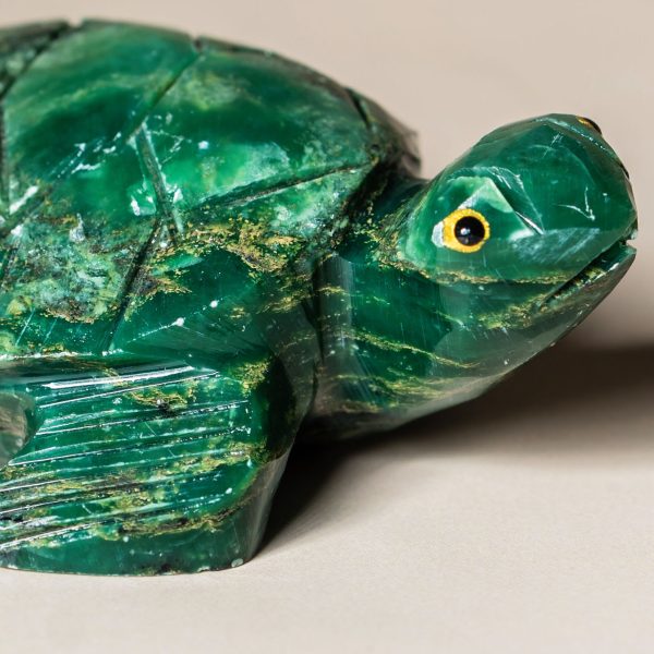 Close-up detail of carved semi precious stone turtle sculpture