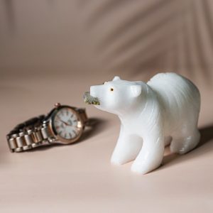 Ivory Guardian – White Quartz Bear Sculpture - Image 3