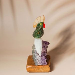 Luxury Parrot Sculpture in Semi-Precious Stone with Amethyst Geode - Image 4