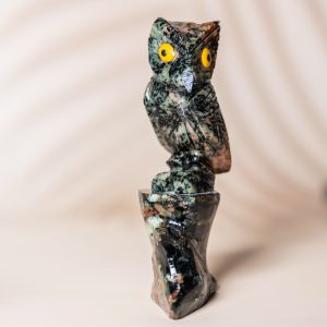 Semi precious stone owl sculpture handcrafted luxury decor
