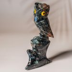 Hand carved semi precious stone owl sculpture side profile