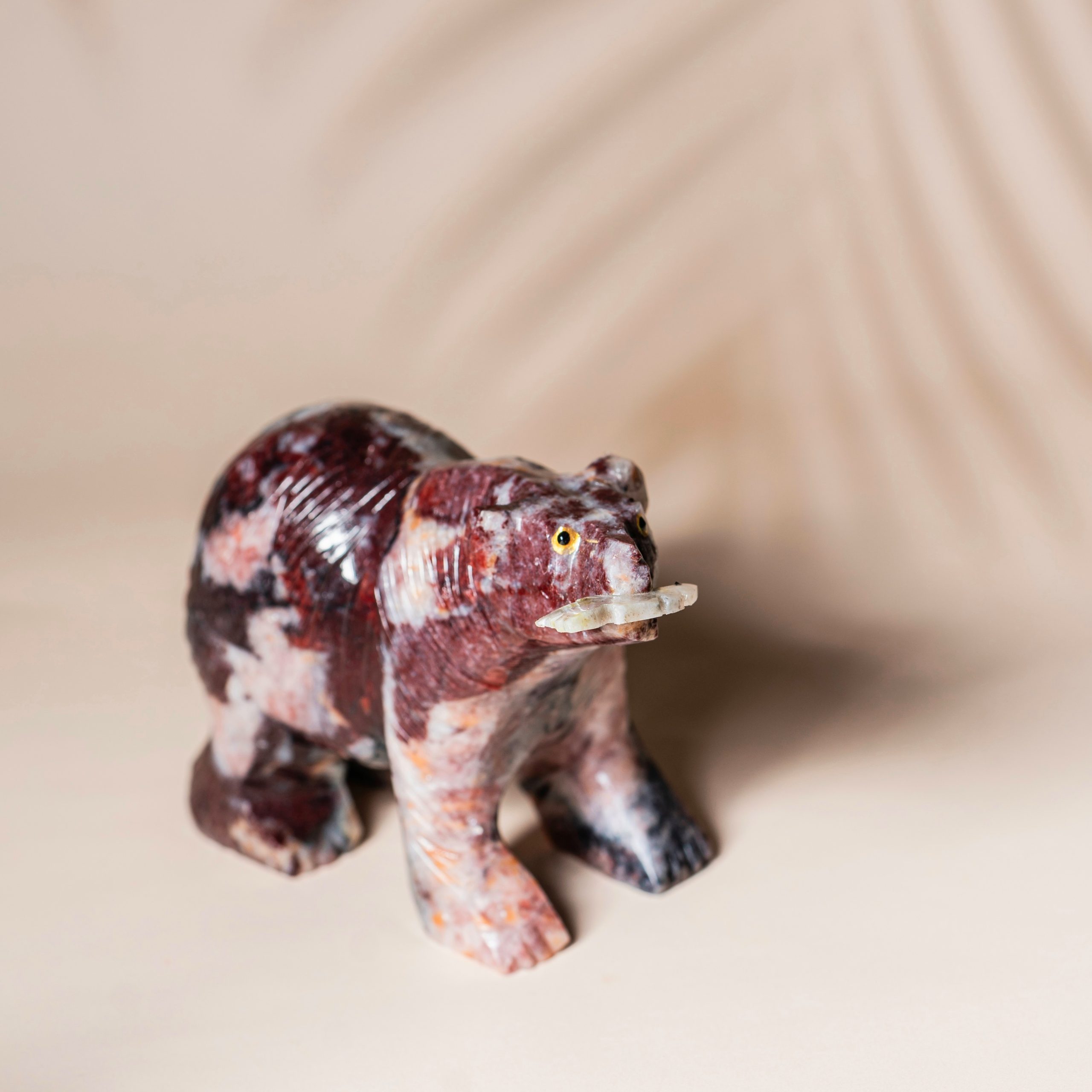 Purple Jasper bear sculpture handcrafted from natural stone