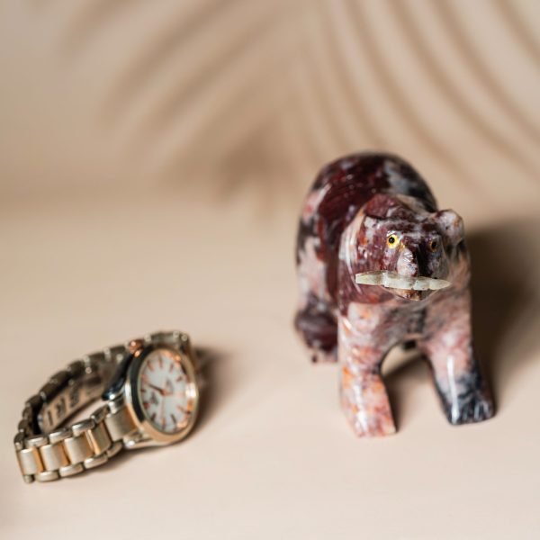 Purple Jasper bear sculpture handcrafted from natural stone