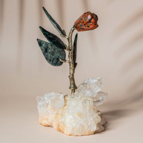 Handcrafted jasper rose crystal sculpture