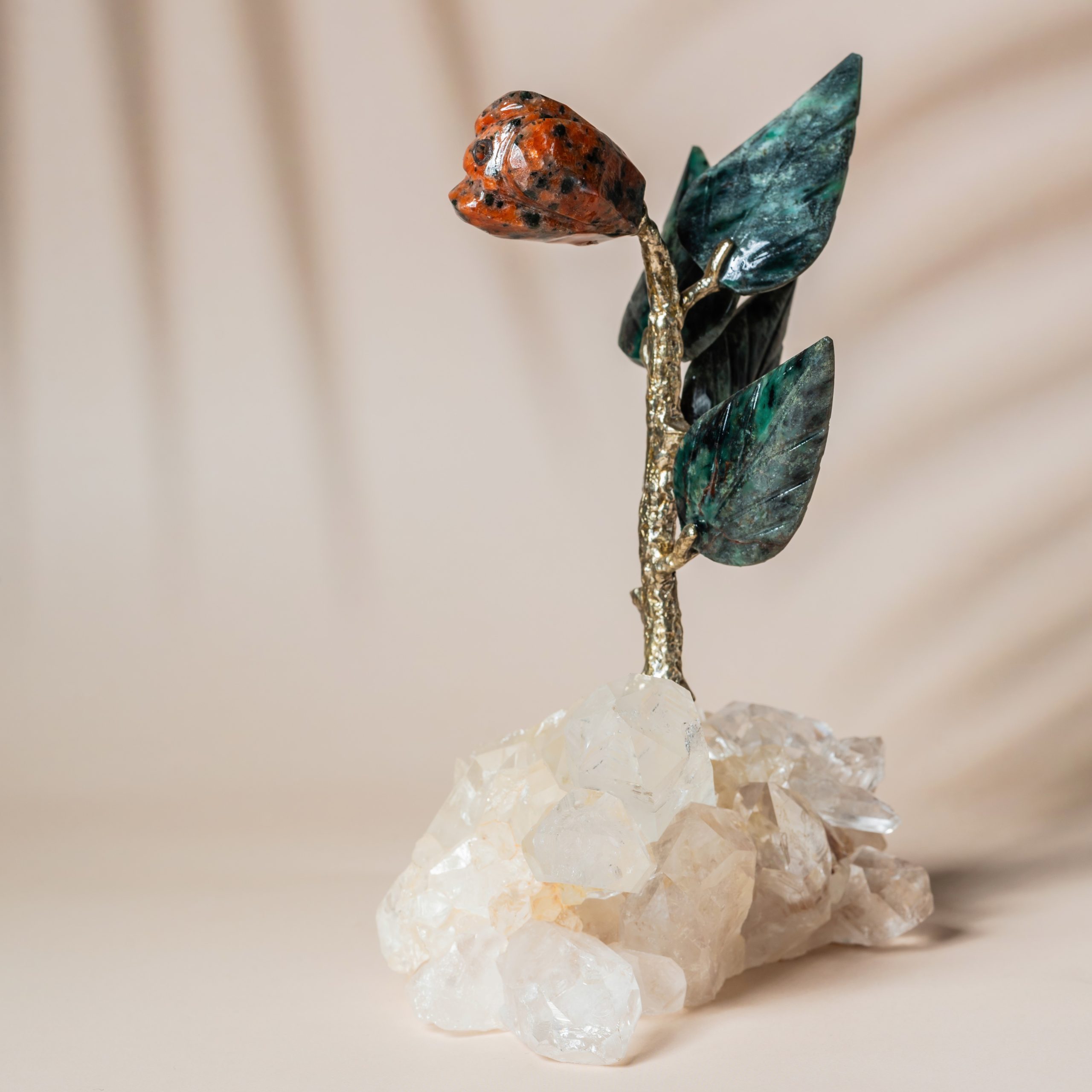 Handcrafted jasper rose crystal sculpture