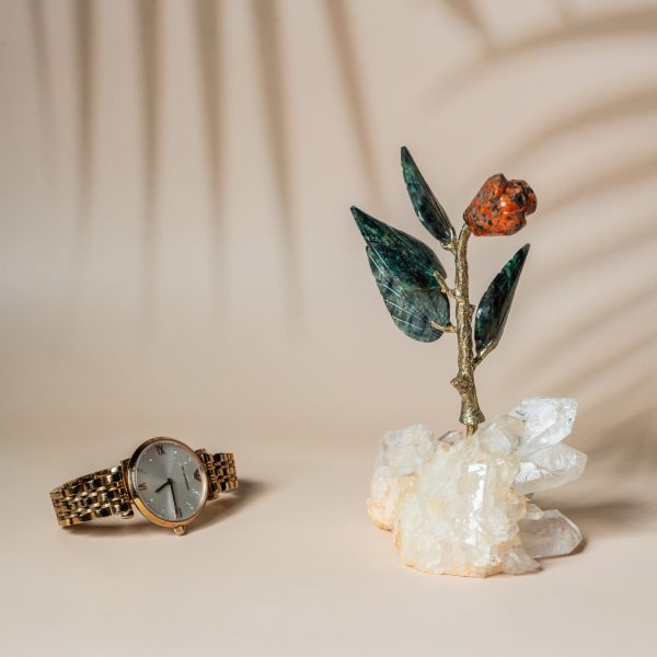 Handcrafted jasper rose crystal sculpture