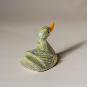 Side and back view of semi-precious stone duck figurine, elegant bird decor accent for gifting