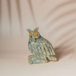 Green calcite owl figurine made from semi-precious stone for home decor and gifting