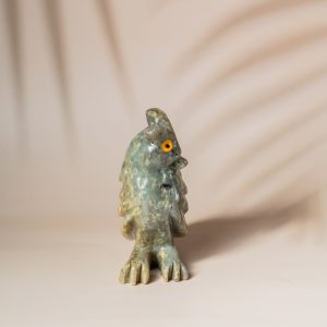 Green calcite owl figurine made from semi-precious stone for home decor and gifting