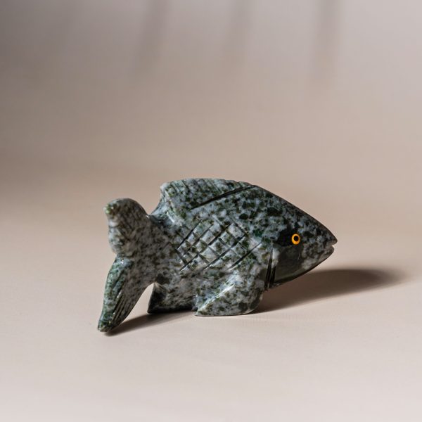 Green stone fish figurine made from semi-precious stone for home decor and gifting
