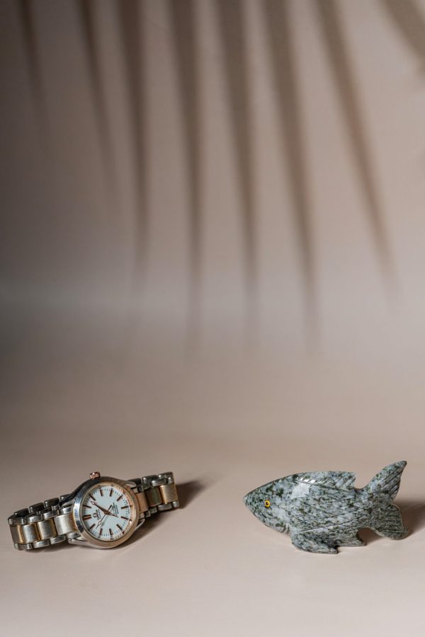 Green stone fish figurine made from semi-precious stone for home decor and gifting