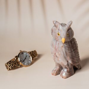 Owl of Wisdom – Grey Agate Stone Figurine - Image 3