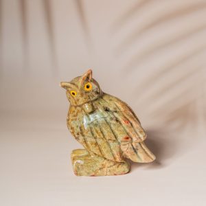 Honey sand calcite owl figurine made from semi-precious stone for home decor and gifting