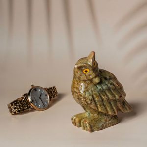 Honey sand calcite owl figurine made from semi-precious stone for home decor and gifting