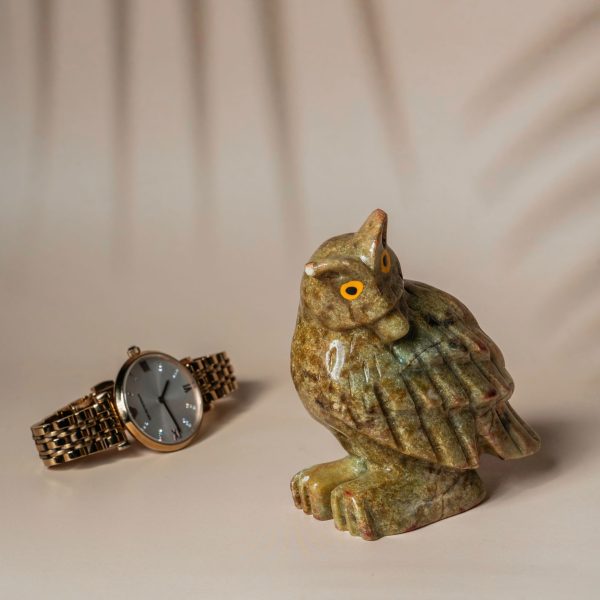 Honey sand calcite owl figurine made from semi-precious stone for home decor and gifting