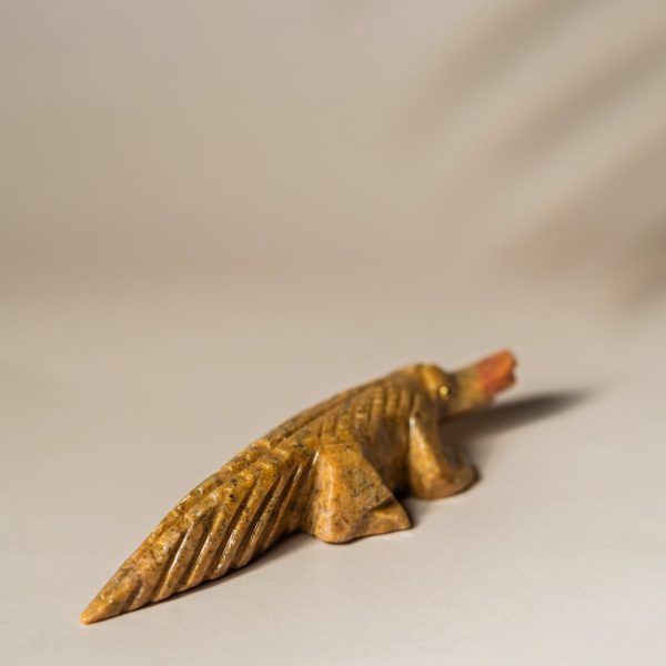 Hand carved jasper crocodile sculpture made from semi precious stone