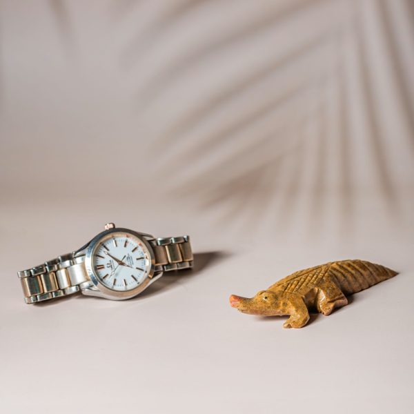 Hand carved jasper crocodile sculpture made from semi precious stone