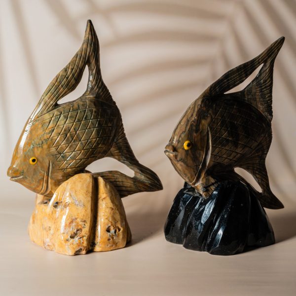 Jasper fish figurine made from semi-precious stone for home decor and gifting