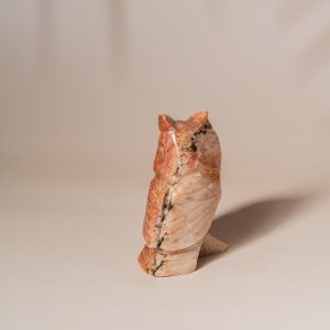 Orange calcite owl figurine made from semi-precious stone for home decor and gifting