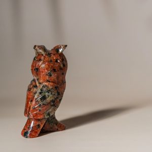 Orange calcite owl figurine made from semi-precious stone for home decor and gifting