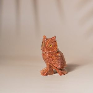 Orange calcite owl figurine made from semi-precious stone for home decor and gifting
