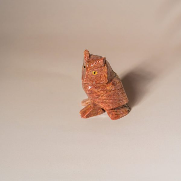 Orange calcite owl figurine made from semi-precious stone for home decor and gifting