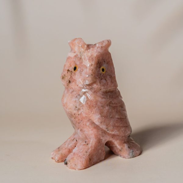 Rose quartz owl figurine for home decor