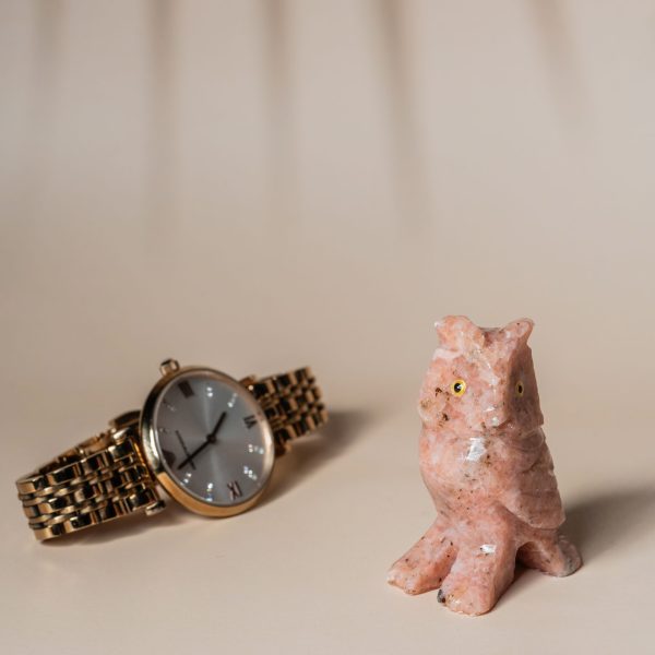 Rose quartz owl figurine for home decor