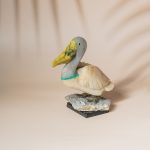 White blue quartz pelican bird figurine handcrafted in semi precious stone, luxury home decor and premium gifting piece