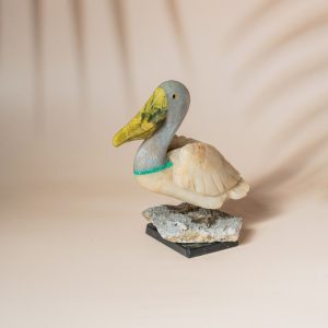 White blue quartz pelican bird figurine handcrafted in semi precious stone, luxury home decor and premium gifting piece