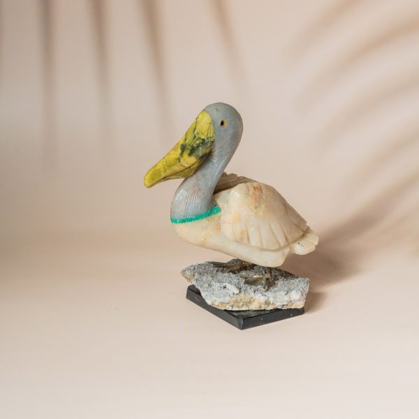 White blue quartz pelican bird figurine handcrafted in semi precious stone, luxury home decor and premium gifting piece