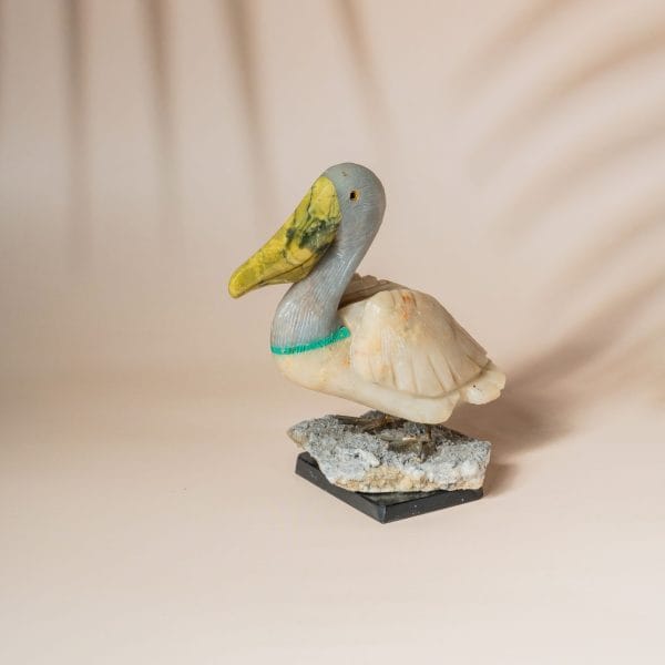 White blue quartz pelican bird figurine handcrafted in semi precious stone, luxury home decor and premium gifting piece