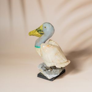 White blue quartz pelican bird figurine handcrafted in semi precious stone, luxury home decor and premium gifting piece
