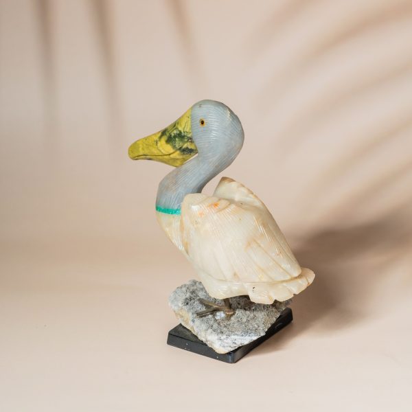 White blue quartz pelican bird figurine handcrafted in semi precious stone, luxury home decor and premium gifting piece