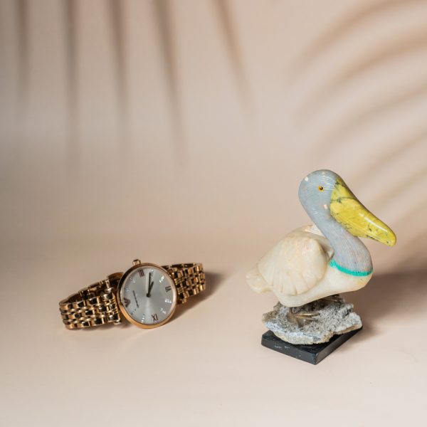 White blue quartz pelican bird figurine handcrafted in semi precious stone, luxury home decor and premium gifting piece