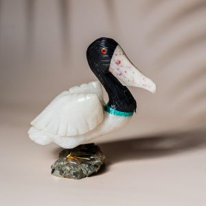White Onyx Pelican Figurine on Natural Pyrite Base - Image 3