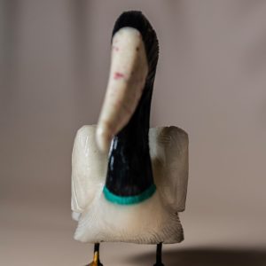 White onyx pelican figurine handcrafted from semi precious stone on natural pyrite base