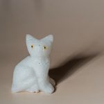 White quartz cat figurine handcrafted from semi-precious stone for home décor