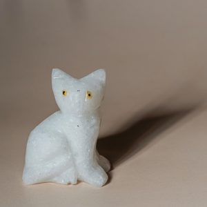 White quartz cat figurine handcrafted from semi-precious stone for home décor