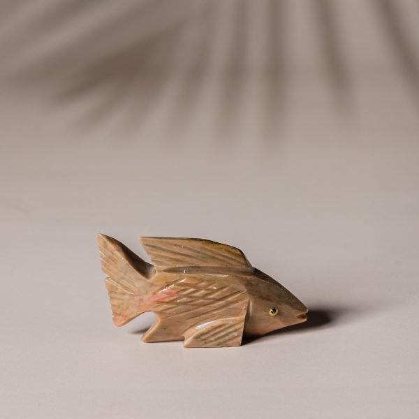 Yellow brown calcite fish figurine made from semi-precious stone for home decor and gifting